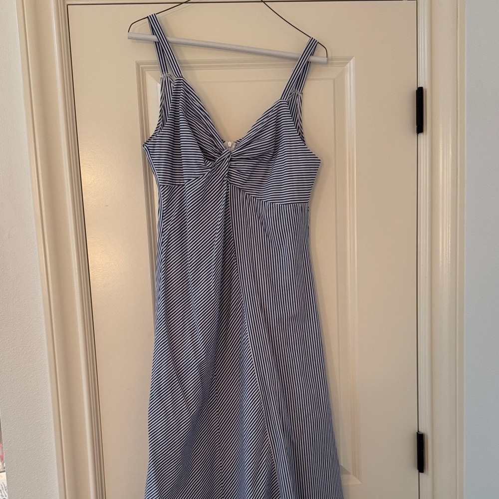 Navy and White Striped Dress with Knot Detail